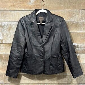 John Paul Richard Black Leather Coat Blazer size 10